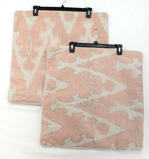 Two VILLA Southwestern Chic Pillow Covers 22 X 22 Peach Beige Linen Cotton